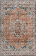 GLN Rugs Traditional Collection - Machine Washable Area Rug, Traditional Washable, Non Slip, Low Pile Chenille Rug, Living Room, Bedroom, Kitchen Rug (8' x 10' Terra/Multicolor)