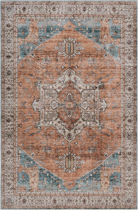 GLN Rugs Contemporary Collection - Machine Washable Area Rug, Contemporary Washable, Non Slip, Low Pile Chenille Rug, Living Room, Bedroom, Kitchen Rug (2' x 3' Blue Ivory)