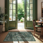2x3 Floral Washable Area Rug for Entryway, Vintage Boho Rugs for Living Room Bedroom Dining Room, Botanical Birds Non Slip Low Pile Forest Animal Throw Carpet for Farmhouse Office, Retro Green/Blue