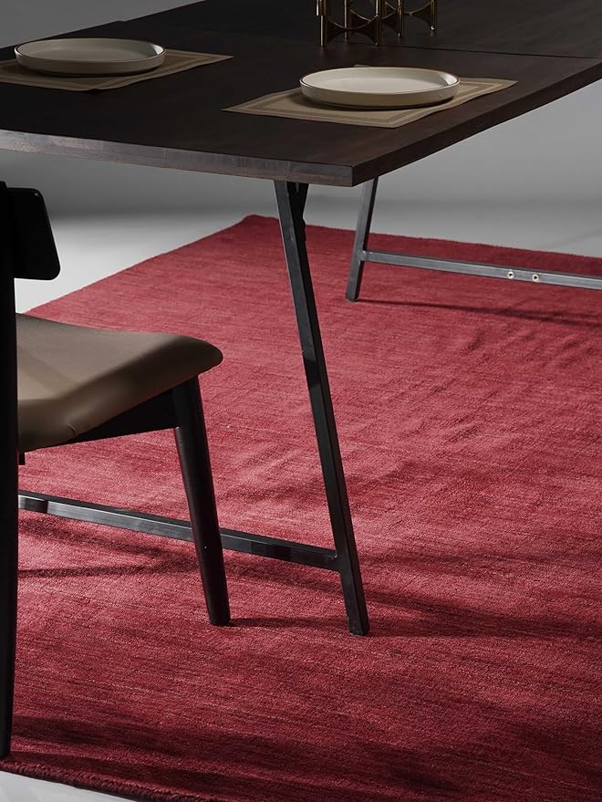 Hand Knotted Loom Wool ECO-Friendly Area Rugs - 3'x5', Rectangle, Dark Red Color, Solid Plain Design, High Pile Handmade Anti Skid Area Rugs for Living Room, Bed Room (L00111)