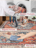 SERISSA Runner Rug for Hallways, 2'6"x14' Washable Non Slip Kitchen Runner Rug, Extra Long Boho Rug Ultra Soft Vintage Tribal Print Floor Carpet for Bedroom Hallway Entryway Bathroom Laundry Room