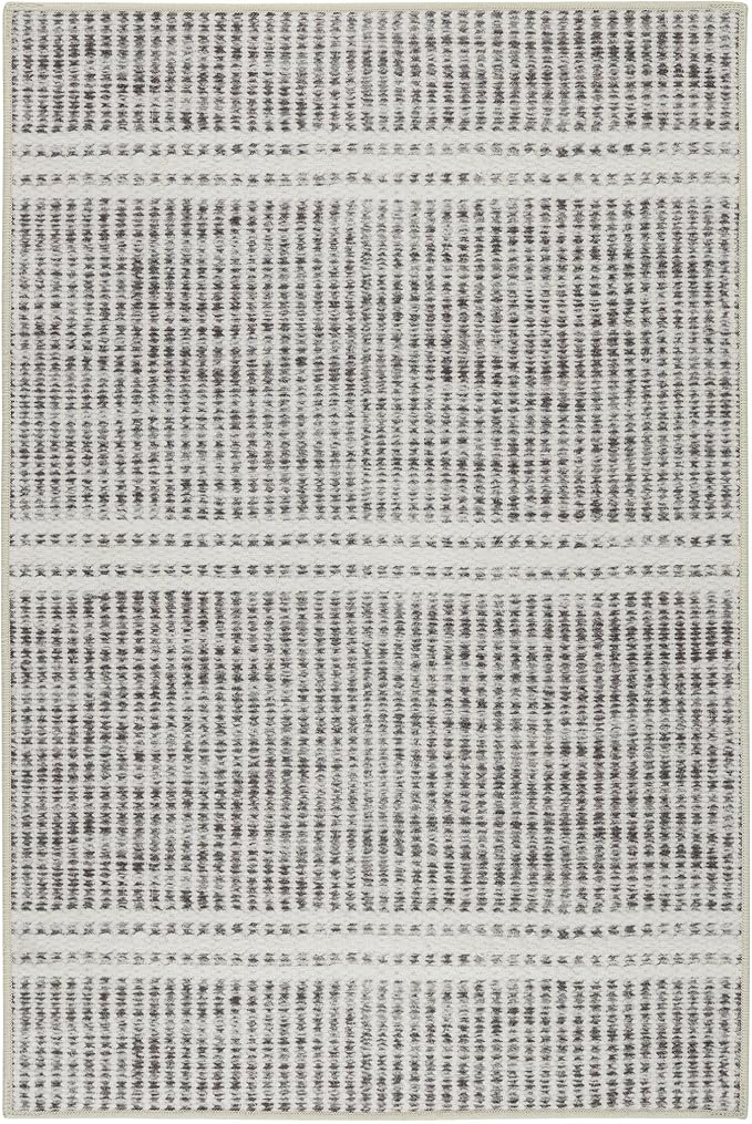 Dash and Albert Malta Grey Machine Washable Area Rug - 2' x 3' Grey Stripe Washable Accent Rug - Durable, High Traffic Areas Kitchen, Mudroom, Hallways