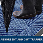 Kitinjoy Front Door Mat Outside Entrance, Sturdy Natural Dirt Trapper, Heavy Duty Rubber Doormat, Low Profile Non-Slip Backing, Easy Clean Floor Mat for Indoor Outdoor Entry, 29.5X17 Inch, Blue