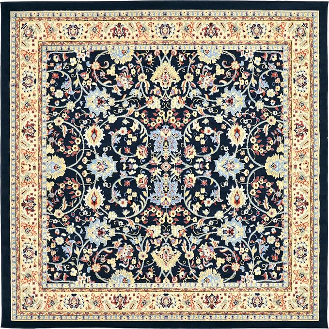 Unique Loom Sialk Hill Collection Area Rug - Washington (8' Square Navy Blue/Cream)
