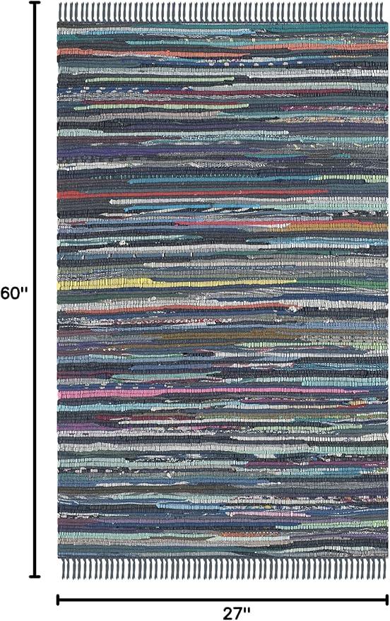 SAFAVIEH Rag Rug Collection Accent Rug - 2'3" x 5', Ink & Multi, Handmade Boho Stripe Cotton, Ideal for High Traffic Areas in Entryway, Living Room, Bedroom (RAR121C)