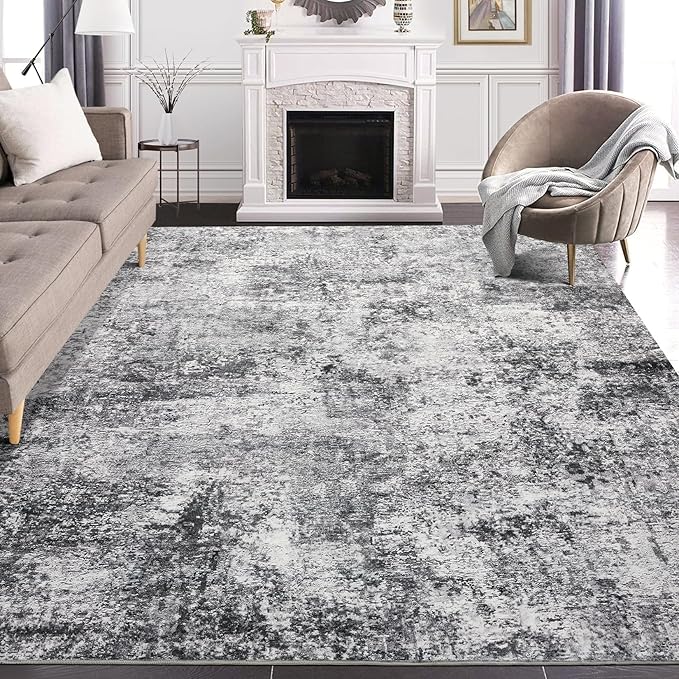 Area Rug Living Room Rugs - 6x9 Large Soft Indoor Neutral Modern Abstract Low Pile Washable Rug Carpet for Bedroom Dining Room Farmhouse Home Office - Grey
