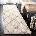 SAFAVIEH Dallas Shag Collection Runner Rug - 2'3" x 18', Ivory & Beige, Trellis Design, Non-Shedding & Easy Care, 1.5-inch Thick Ideal for High Traffic Areas in Living Room, Bedroom (SGD257B)