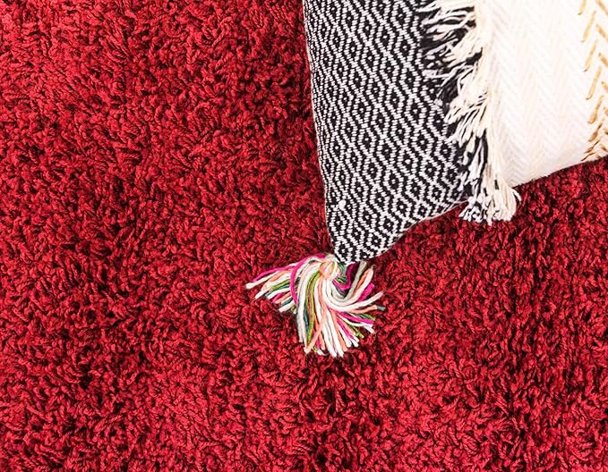 Unique Loom Solid Shag Collection Area Rug (8' x 10' Rectangle, Cherry Red)