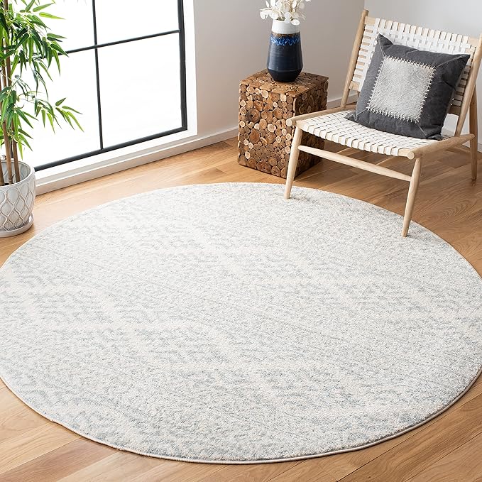 SAFAVIEH Tulum Collection Area Rug - 9' Round, Ivory & Light Grey, Moroccan Boho Tribal Design, Non-Shedding & Easy to Clean, Ideal for Living Room, Bedroom, Dining Space (TUL272G)
