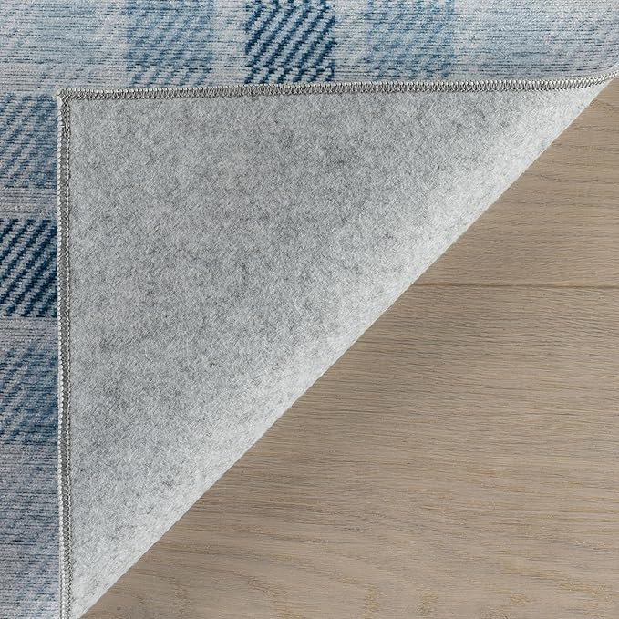 Dash & Albert Andri Plaid Blue Machine Washable Rug, 8.5 X 11.5 Feet, Blue/White Plaid Pattern