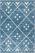 Dash and Albert Kota Machine Washable Area Rug - 4' x 6' Indigo - Diamond Accent Rug - Anti-Slip Backing, Lightweight, Machine Washable, High Traffic Areas Kitchen, Mudroom, Laundry Room