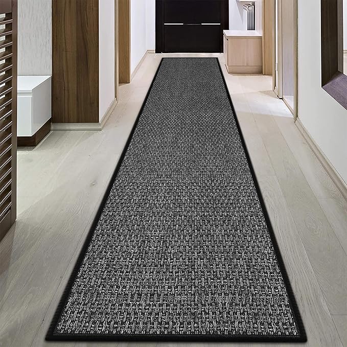 GOYLSER 18ft Extra Long Jute Runner Rugs for Hallways, Rubber Backed Hall Floor Mat Non Slip, Absorbent Entry Way Runner Rugs Indoor, Black