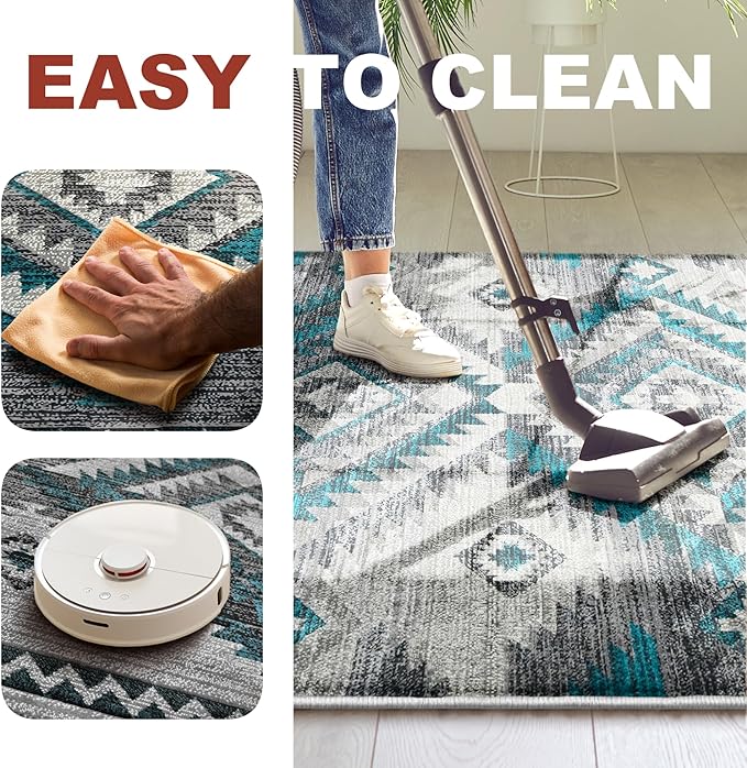 YHSF South West Native American Rug Ritz – Native Tribal American Indian Inspired Rug - Living Room, Bedroom, Hallway, Entryway & High-Traffic Area Rugs - Washable - Soft - Steel, 8 Feet x 10 Feet