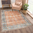 Bloom Rugs Washable Non-Slip 10x14 Rug - Orange/Teal Blue Traditional Bordered Area Rug for Living Room, Bedroom, Dining Room, and Kitchen - Exact Size: 10' x 14'