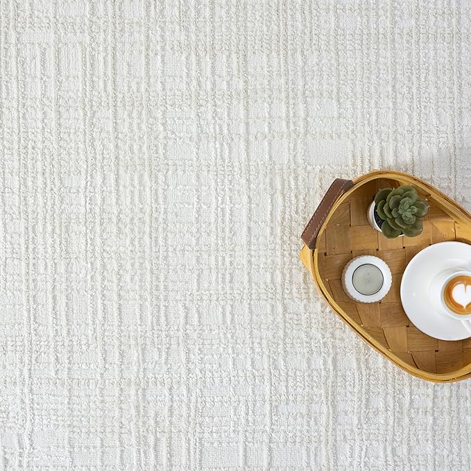 Abani Cream Area Rug - 8' x 10' - Living Room & Bedroom - Textured Weave Design - Indoor Use - Easy to Clean, Stain Resistant, Non-Shedding - Neutral Collection