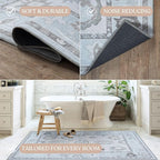 Fame Living Cream Beige Oushak Rug, Modern, Vintage, Turkish, Eclectic, Floral, Pastel, Washable, Large Area Rugs for Living Room, Dining, Bedroom, Girls, Boys, 7'5"x9'8"