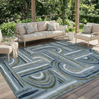 CAMILSON Indoor Outdoor Rug, Aqua 8x10 Geometric Arch Striped Area Rugs for Patio and Home Areas, Easy-Cleaning Non-Shedding Living Room, Garden and Deck Washable Outside Carpet (8 x 10)