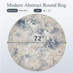 6ft Washable Round Rug - 6x6 Area Rugs Modern Abstract Rugs for Living Room Non-Slip Low Pile Soft Machine Washable Carpet for Bedroom, Living Room, Dining Room, Nursery, Farmhouse (6'x6' Beige Blue)