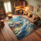 Ambesonne Modern Art Decorative Rug, Abstract Design of Color Jumble with Geometric Leafy Ornaments and Fish, Quality Carpet for Bedroom Dorm and Living Room, 2' 5" x 5', Sea Blue Multicolor