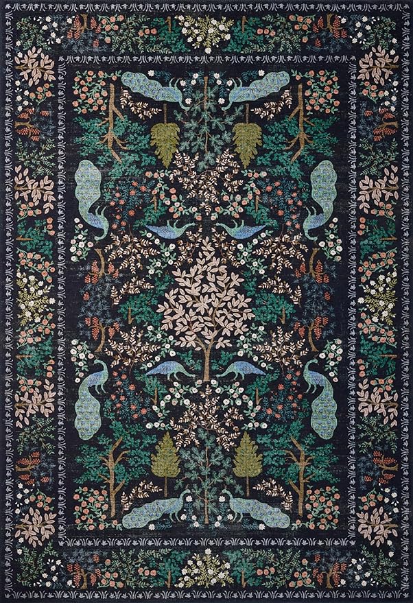 Loloi Rifle Paper Co. Canopy Collection CNP-05 Charcoal 3'-9" x 3'-9" Round Accent Rug