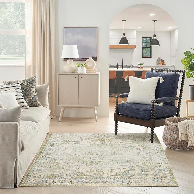 Nourison Home Astra Machine Washable Blue Green 5'3" x 7' Area Rug - Easy Clean, Non Shedding, Bed Room, Living Room, Dining Room, Kitchen (5' x 7')