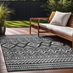 Beverly Rug Waikiki Boho Indoor Outdoor Rug 5x7, Washable Outside Carpet for Patio, Deck, Porch, Bohemian Area Rug, Farmhouse Rugs, Aztec Tribal Rug, Black and White