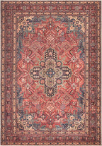 Bloom Rugs Washable Non-Slip 10x14 Rug - Red/Teal Blue/Yellow Traditional Medallion Area Rug for Living Room, Bedroom, Dining Room, and Kitchen - Exact Size: 10' x 14'