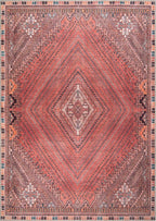 Bloom Rugs Washable Non-Slip 8' x 10' Rug - Red/Multicolor Traditional Bordered Area Rug for Living Room, Bedroom, Dining Room, and Kitchen - Exact Size: 8' x 10'