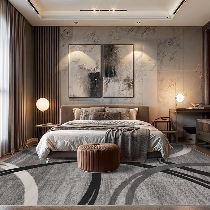 Rugshop Wavy Circles Design Area Rug, Fade-Resistant Carpet for Living Room, Dining Room, or Office,Grand Room,Open Spaces, Gray, 12' x 15'