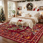 9x12 Area Rugs Living Room Rug: Christmas Washable Rug Floral Soft Carpet Indoor Floor Non-Slip Boho Stain Resistant Large Carpets for Bedroom Kids Nursery Dining Room Farmhouse Home Office Red