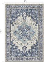 Area Rug 2x3 Doormat, Machine Washable Low Pile Vintage Rugs, Small Lightweight Rug Entryway Indoor Mat for Entrance, Hallway, Kitchen and Corridor, Center Blue