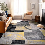 Rugshop Contemporary Circle Design Area Rug, Non-Shedding Carpet for Living Room, Large Bedroom, or Office, Yellow, 8'8" x 12'