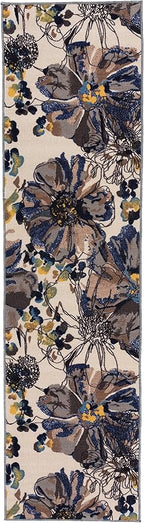 Rugshop Cream Bright Flowers Non Slip Non-Shedding Runner Rug for Hallway, Kitchen and Laundry Room, 2' x 7' (22" X 84")