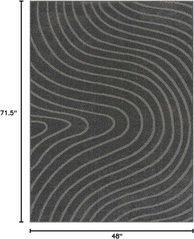 LUXE WEAVERS Modern Geometric Wave Anthracite 4x6 Area Rug