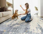 5x8 Area Rug Living Room Rugs - Washable Neutral Modern Abstract Soft Thin Rug Indoor Floor No Slip Rug Carpet for Bedroom Under Dining Table Home Office Decor - Blue/Light Brown