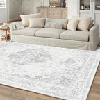 6x9 Vintage Washable Area Rugs Boho Medallion Large Distressed Retro Accent Carpet Floral Non-Slip Soft Low Pile Indoor Throw Rug for Living Room Bedroom Dining Room Office Kitchen, Gray