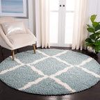 SAFAVIEH Dallas Shag Collection Area Rug - 4' Round, Seafoam & Ivory, Trellis Design, Non-Shedding & Easy Care, 1.5-inch Thick Ideal for High Traffic Areas in Living Room, Bedroom (SGD257C)