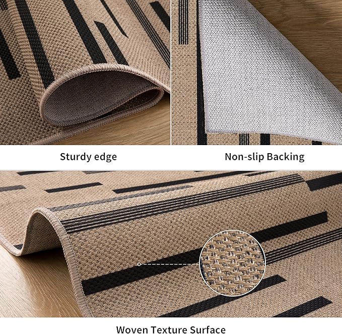 Tangsoo Stripe Easy Jute Rug,Ultra Thin 2x3 Outdoor Rug for Entryway,Non-Slip Washable Small Rug Modern Front Door Mat Non Shedding Throw Carpet for Kitchen Bedroom Porch Doorway