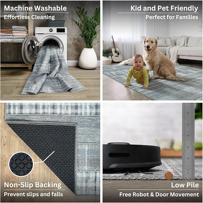 Bloom Rugs Washable Non-Slip 5' x 7' Rug - Gray Striped Area Rug for Living Room, Bedroom, Dining Room, and Kitchen - Exact Size: 5' x 7'