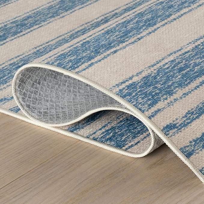 Dash & Albert Vion Blue Machine Washable Rug, 8.5 X 11.5 Feet, Blue/Grey Stripe Pattern