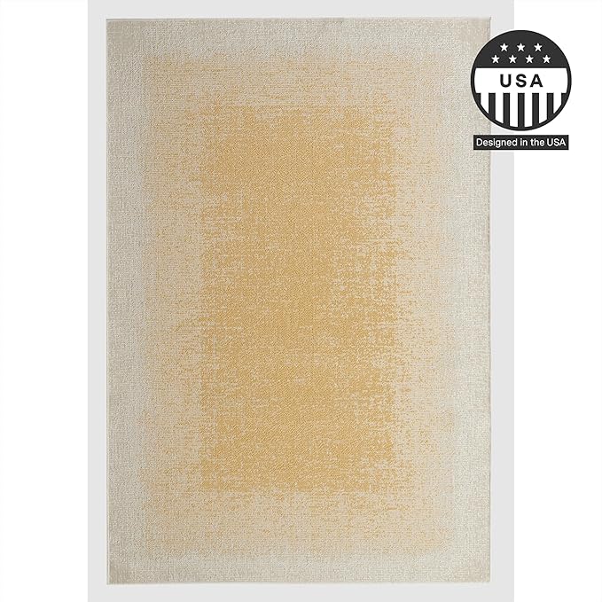 FH Home Outdoor Area Rug - Waterproof Easy to Clean Stain Resistant - Patio Indoor Outdoor Porch Deck Balcony Entryway - Ombre Modern - Dhruva - Yellow - 7ft 8in x 9ft 8in