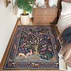 Rugcomf Area Rugs 4x6 Vibrant Tree of Life-Patterned Vintage Washable Rugs Non Slip Low Pile Small Carpet for Bedroom Bedside Kids Room Office Dining Room, Blue
