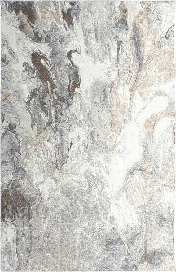 Abani Regal Beige Grey Area Rug for Living Room, Bedroom - Swirl Abstract Pattern - 2' x 3' - Durable & Easy to Clean