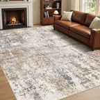Area Rug Living Room Rugs - Washable Neutral Modern Abstract Soft Thin Rug Indoor Floor No Slip Rug Carpet for Bedroom Under Dining Table Home Office Decor - Brown/Grey/Red - 5x7