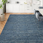 Eleisa Modern Vintage 8x10 Herringbone Chevron Area Rug for Living Room, Blue, Non-Slip Stain Resistant Washable Rug, Farmhouse Home Decor Carpet for Bedroom, Kitchen, Dining Room