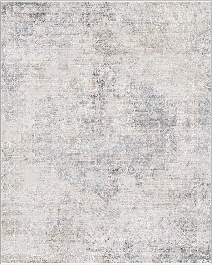 Light Blue 2x5 Kitchen Rug Runner Non Slip - Non Slip Washable Rug for Bathroom, Laundry Room, Hallway, Unique Tan Abstract Eclectic Runner Décor