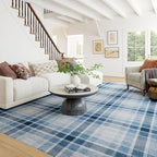 Dash & Albert Andri Plaid Blue Machine Washable Rug, 7.5 X 9.5 Feet, Blue/White Plaid Pattern