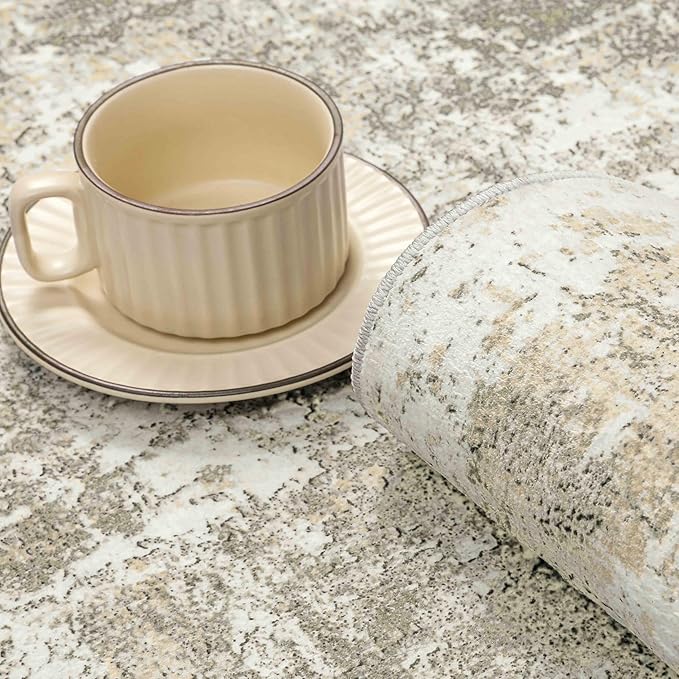 Machine Washable Area Rug 9x12 Beige Gray Large Living Room Indoor Accent Rug Neutral Modern Abstract Low Pile Carpet Non Slip Distressed Throw Rug Bedroom Office Dining Room
