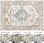 6x9 Area Rugs Living Room: Washable Boho Large Neutral Vintage Soft Rug Stain Resistant Distressed Farmhouse Non-Slip Indoor Floor Carpet for Bedroom Nursery Kids Office Dining Room- Beige Blue