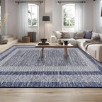 GarveeHome 9x12 Large Modern Navy Blue Area Rug Distressed Bordered Soft Non Shedding Floor Carpet, Geometric Washable Non Slip Low Pile Indoor Area Rug for Living Room, Bedroom